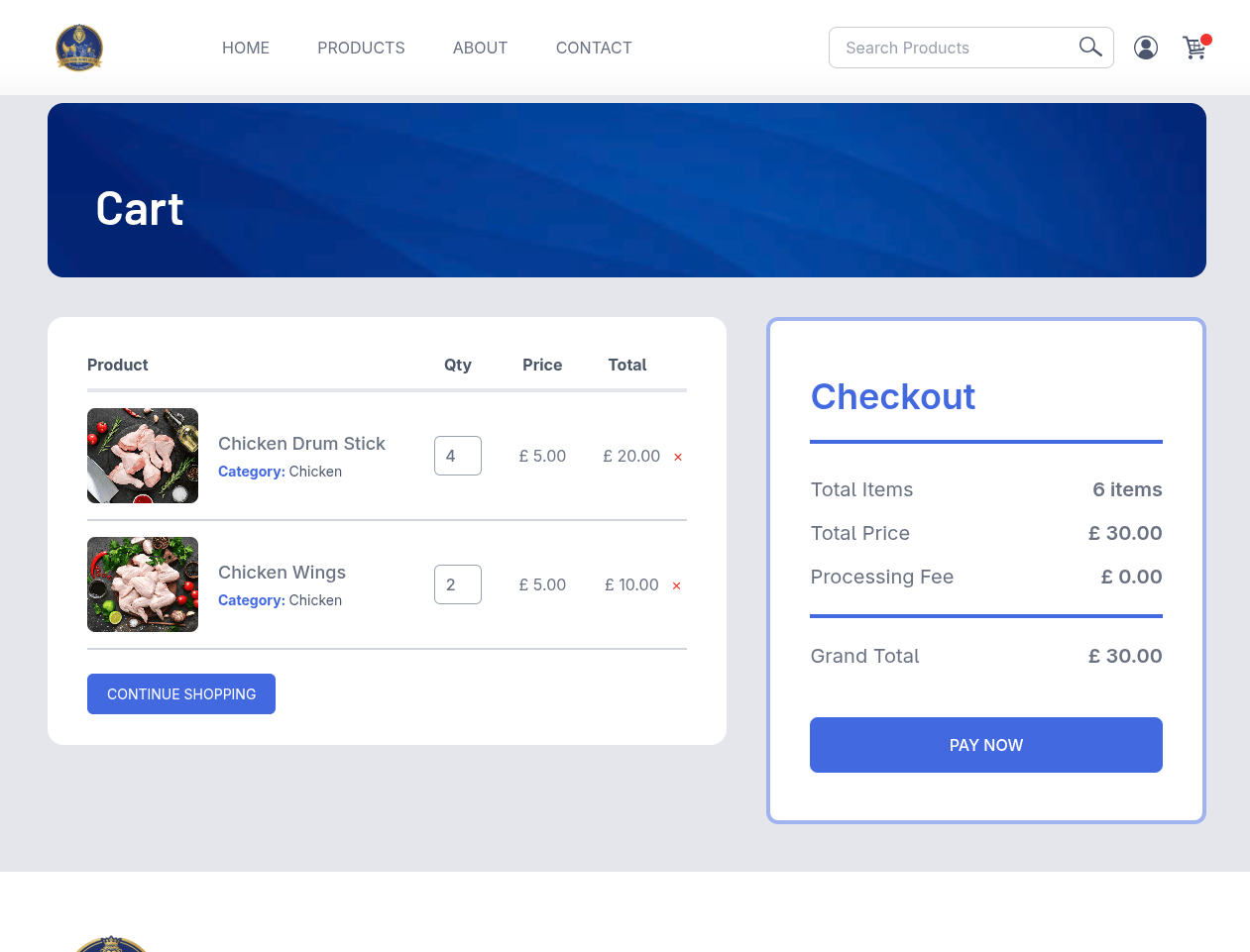Shopping cart and checkout summary with order totals
